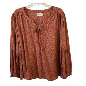 Lucky Brand Burnt Orange Peasant Boho Blouse Women's XL